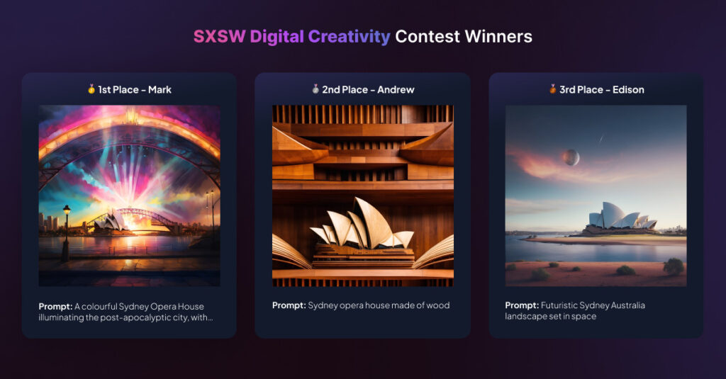 Generative Ai images at the SXSW Sydney Digital Creativity contest