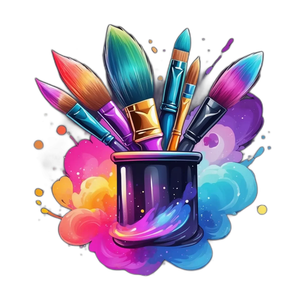transparent png of a colourful pain bucket and brushes