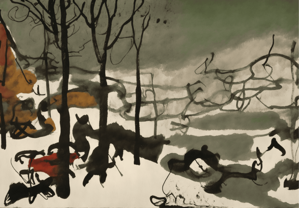 AI Art featuring an ink drawing rendition of Breugel, by Damien and Peter from JMC