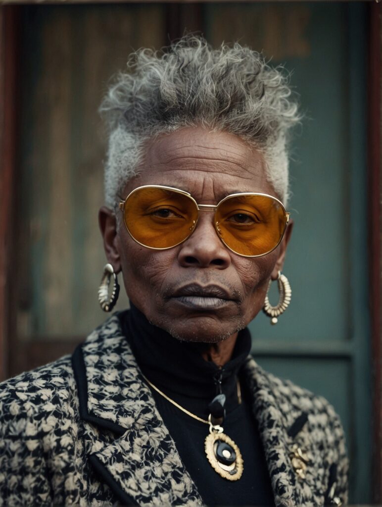 AI image of fashionable older lady in sunglasses 