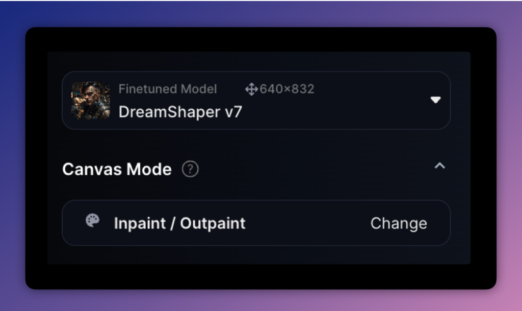 Selecting the model and Canvas Mode