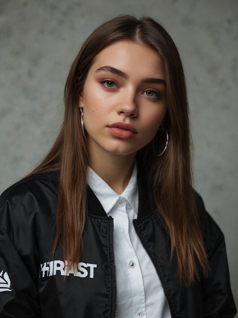 Headshot of woman wearing a hypebeast jacket