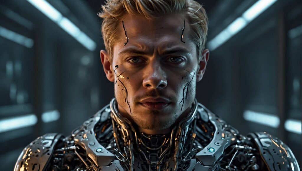 a cyborg in the void, 4th dimension, parallel universe, highly detailed, sci-fi
