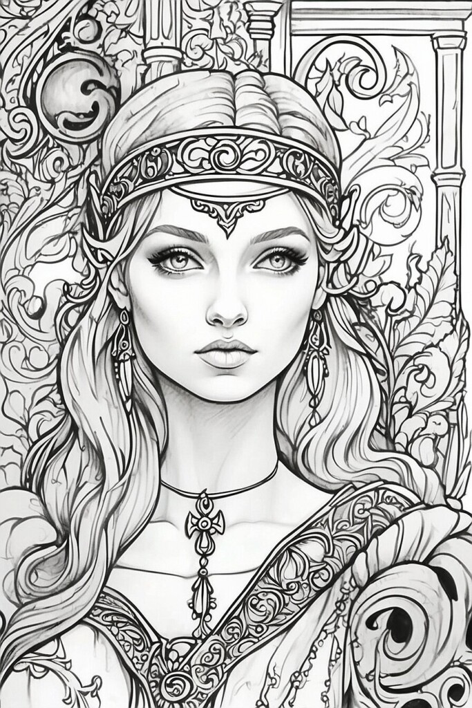 Woman face for coloring books