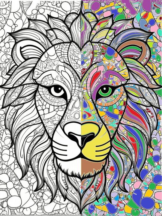 Half painted coloring book image