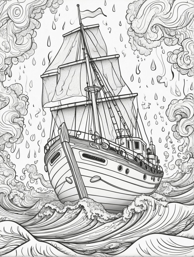 Illustration of a ship for coloring books