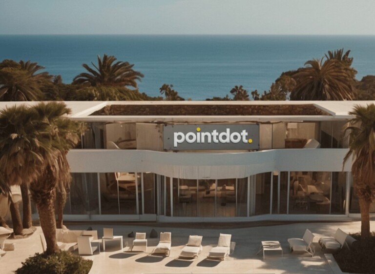 Pointdot office AI generated with Leonardo, waterfront and tropical