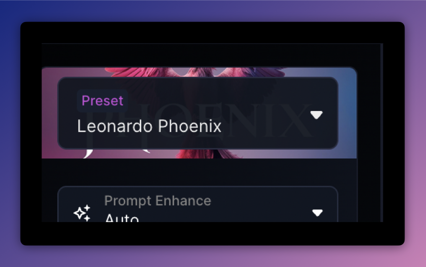 The preset Leonardo Phoenix selected.