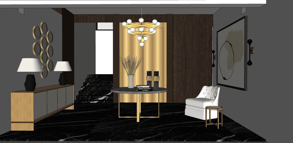 3D render of a lobby by Fyfe Boyce interior design studio