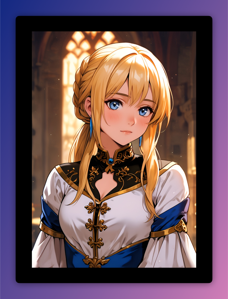 A blonde girl in a castle