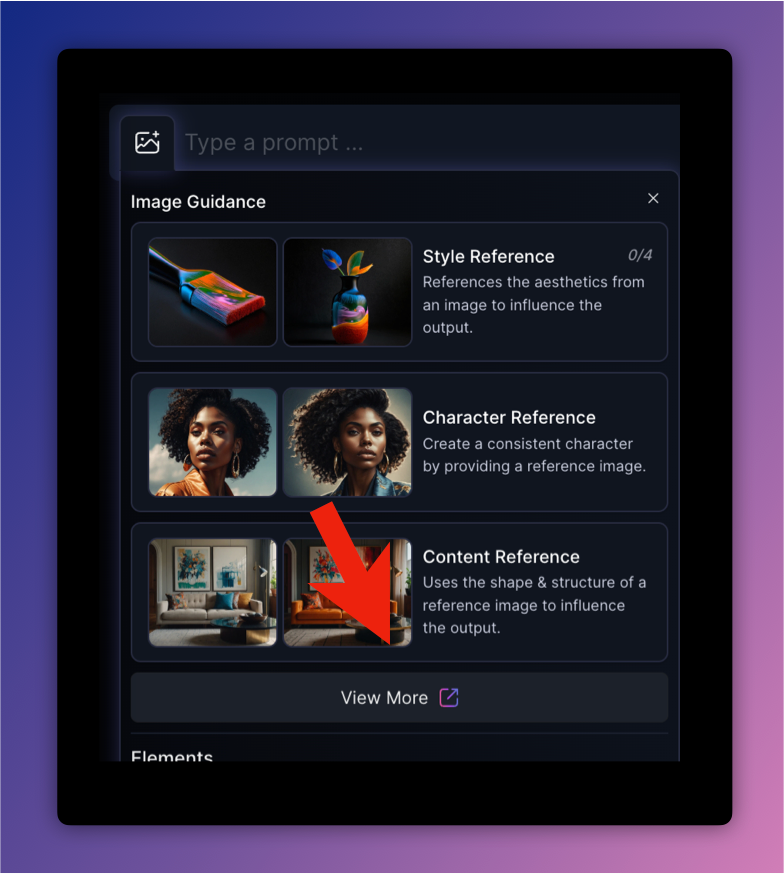 Image Guidance feature, an arrow pointing to the View More option