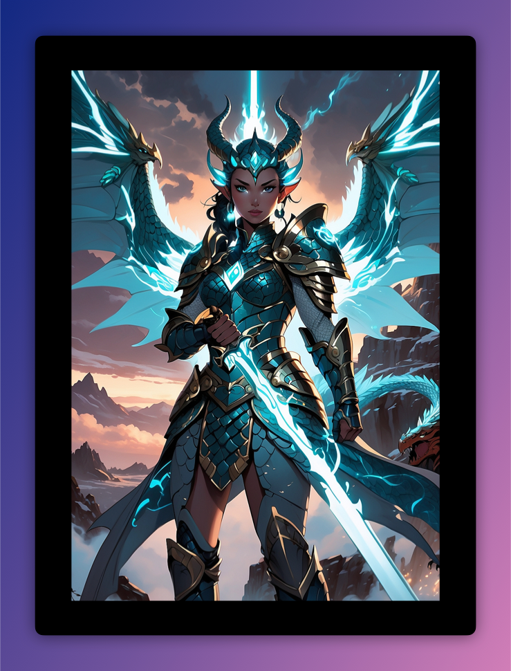 A woman in a gree dragon armor
