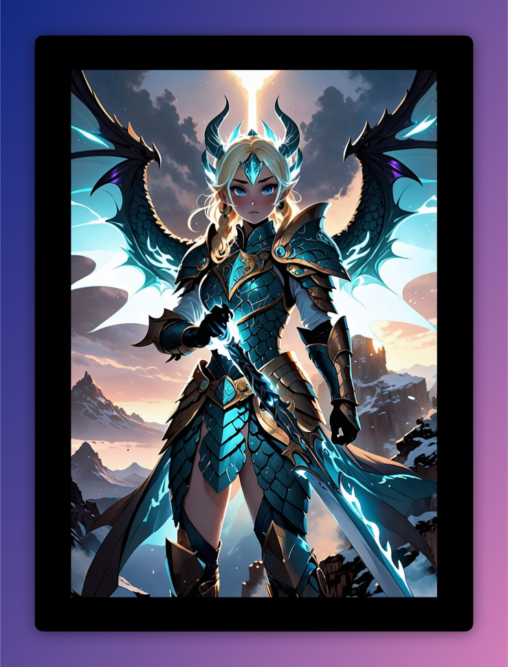 The first woman in a green dragon armor